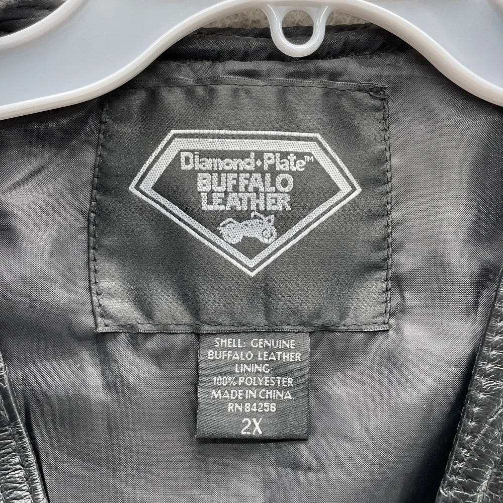 Diamond 100% Buffalo Leather Vest Men's 2X Moto Biker Western Cowboy Riding 90's